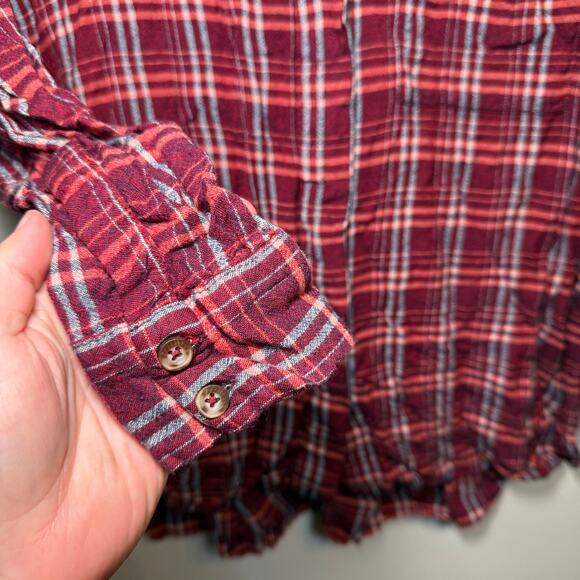BDG Women's Button Plaid Flannel Tunic Shirt Maroon Red Size Small - Picture 3 of 9